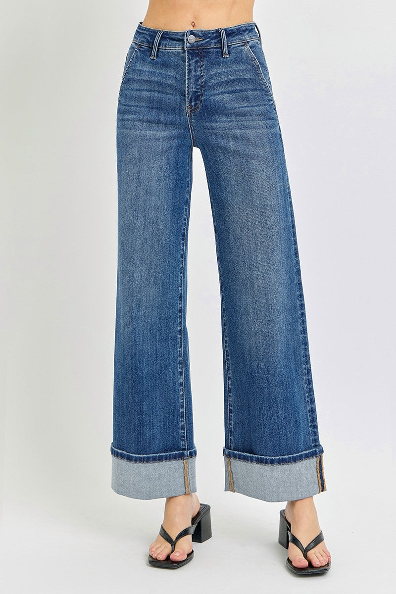 TC - High Rise Ankle Wide Cuffed Jeans
