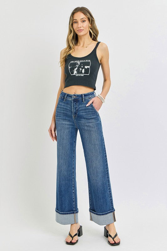 TC - High Rise Ankle Wide Cuffed Jeans