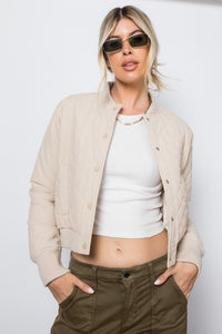 Tan Quilted Bomber Jacket
