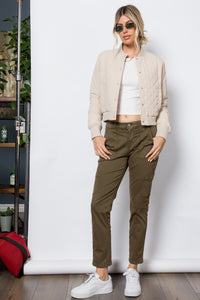 Tan Quilted Bomber Jacket
