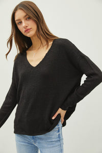 Black V-neck Long Sleeve Sweater