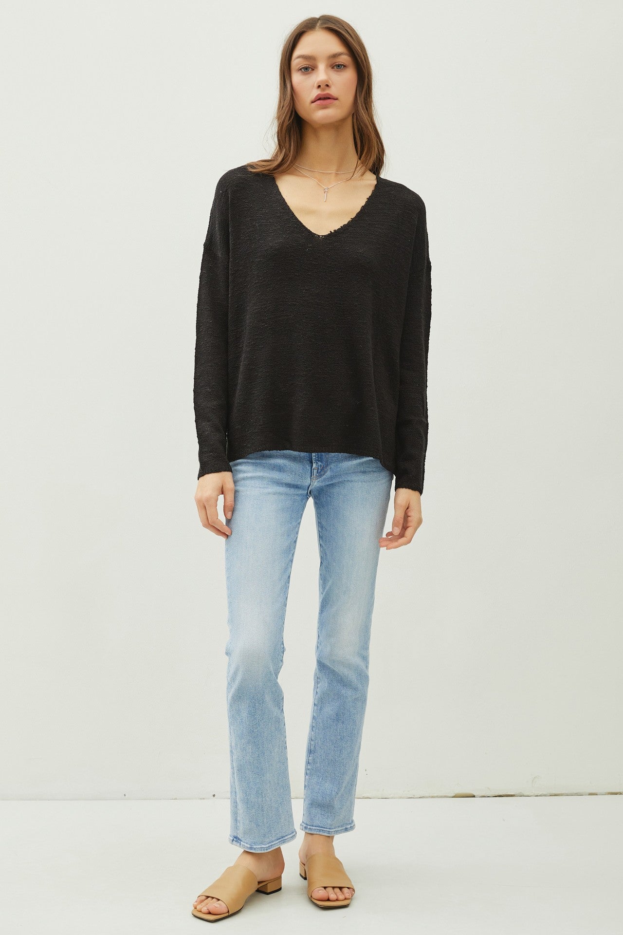 Black V-neck Long Sleeve Sweater