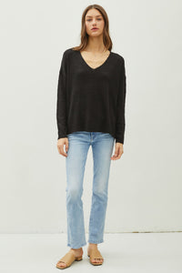 Black V-neck Long Sleeve Sweater