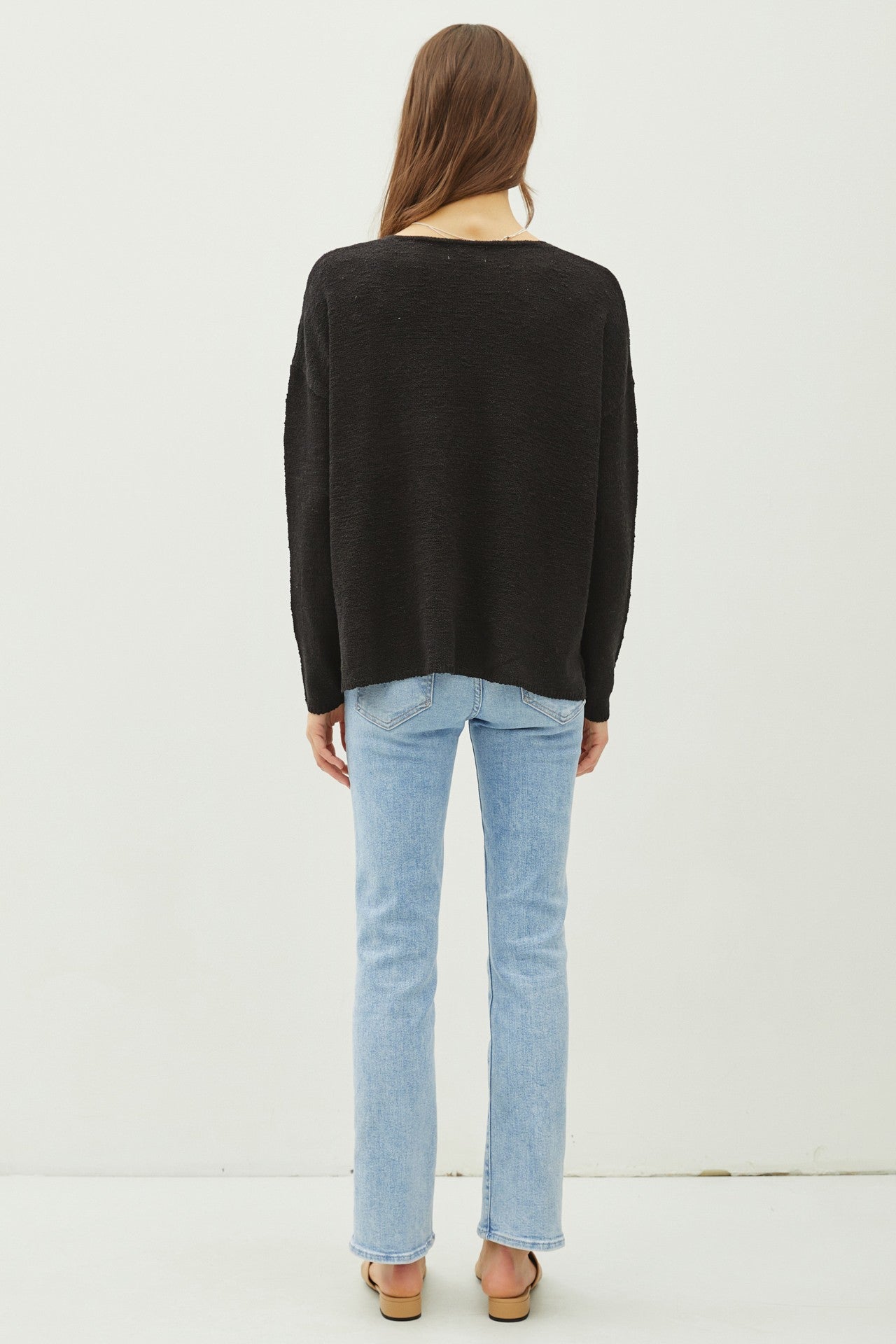 Black V-neck Long Sleeve Sweater