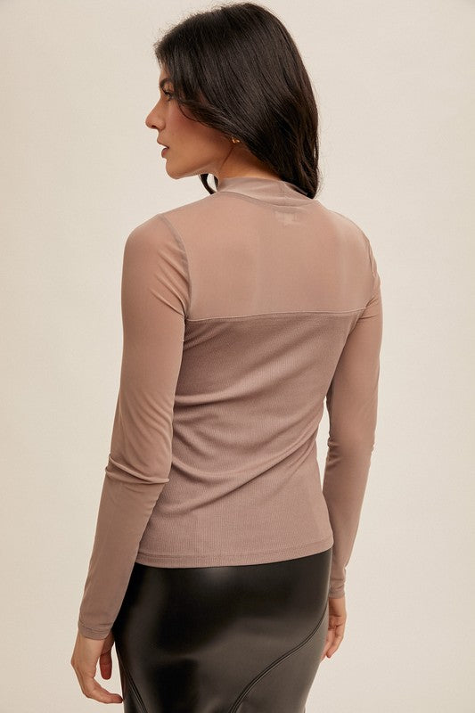 MESH CONTRAST TOP | MOCHA