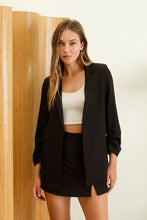 Load image into Gallery viewer, BLACK 3/4 RUCHED SLEEVE BLAZER