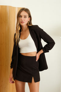 Black 3/4 Ruched Sleeve Blazer