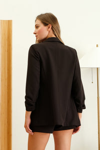 Black 3/4 Ruched Sleeve Blazer
