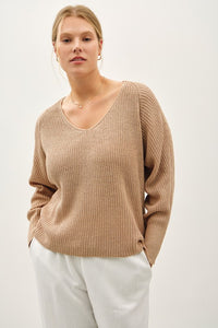 V-NECK RAGLAN SWEATER | TAUPE