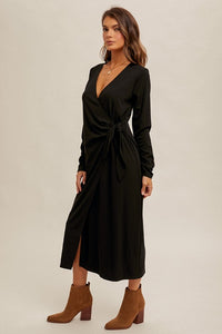 BLACK TIE WAIST MIDI DRESS