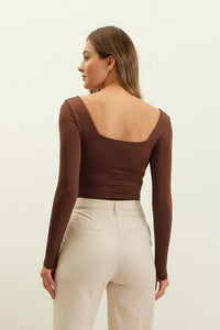 SQUARE NECK LONG SLEEVE BODYSUIT | BROWN