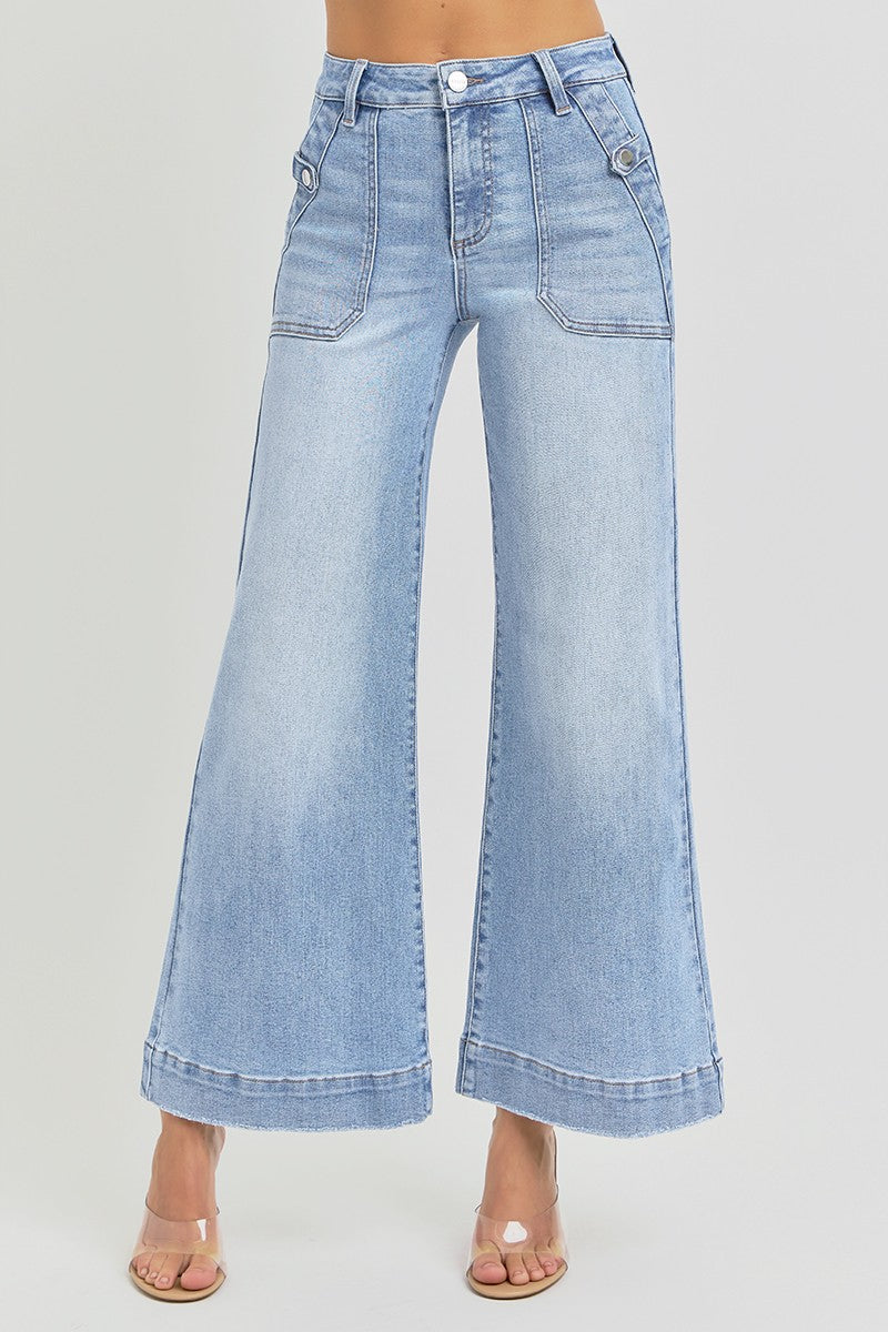 RISEN HIGH RISE ANKLE WIDE LEG PATCH FRONT POCKET