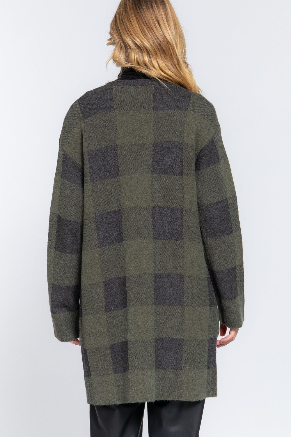 Olive Green and Black Plaid Cardigan