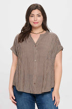 Load image into Gallery viewer, PINSTRIPED MOCHA BUTTON DOWN TOP