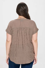 Load image into Gallery viewer, PINSTRIPED MOCHA BUTTON DOWN TOP