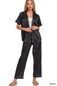 BLACK SATIN PAJAMA SET