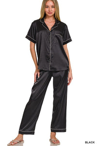 BLACK SATIN PAJAMA SET