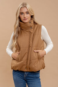 ASYMMETRICAL PUFFER VEST | BROWN