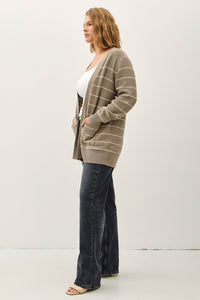 MOCHA STRIPED OPEN FRONT CARDIGAN