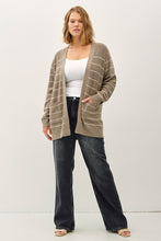 Load image into Gallery viewer, MOCHA STRIPED OPEN FRONT CARDIGAN