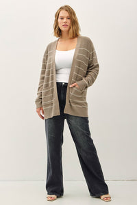 MOCHA STRIPED OPEN FRONT CARDIGAN