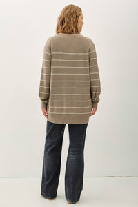 MOCHA STRIPED OPEN FRONT CARDIGAN