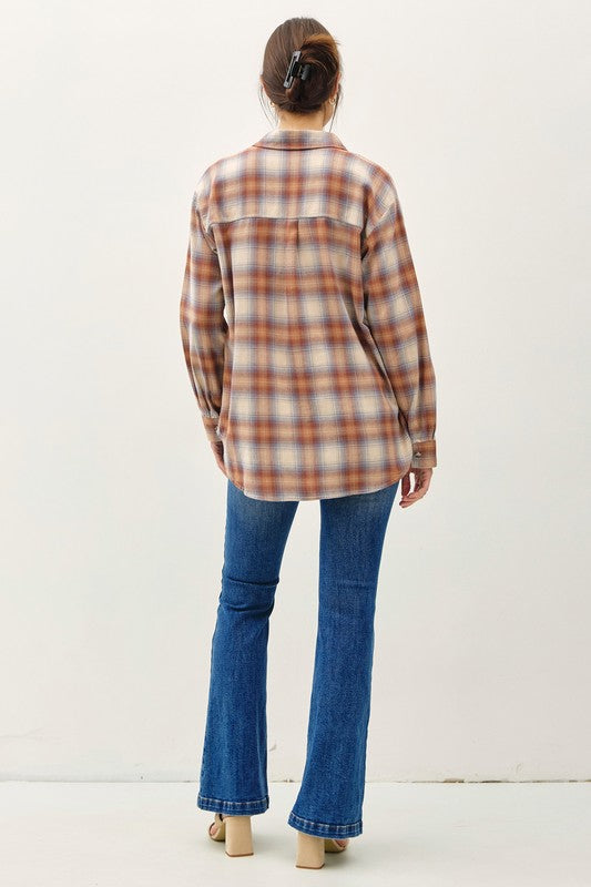 OVERSIZED FLANNEL TOP | CARAMEL