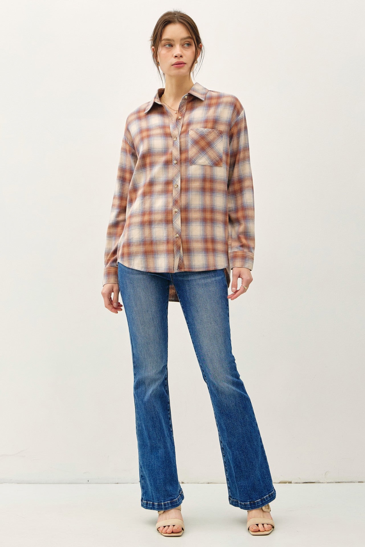 OVERSIZED FLANNEL TOP | CARAMEL