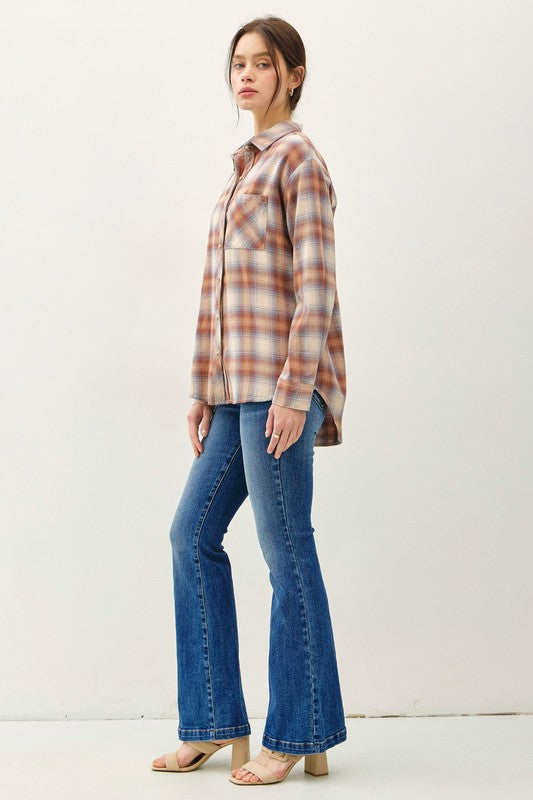 OVERSIZED FLANNEL TOP | CARAMEL