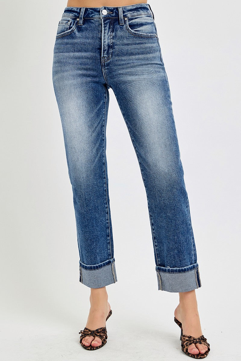 TC - High Rise Crop Straight Cuffed Jeans