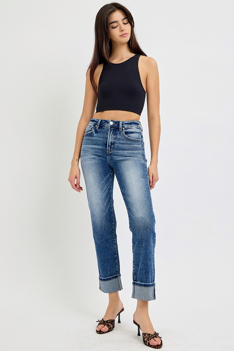 TC - High Rise Crop Straight Cuffed Jeans