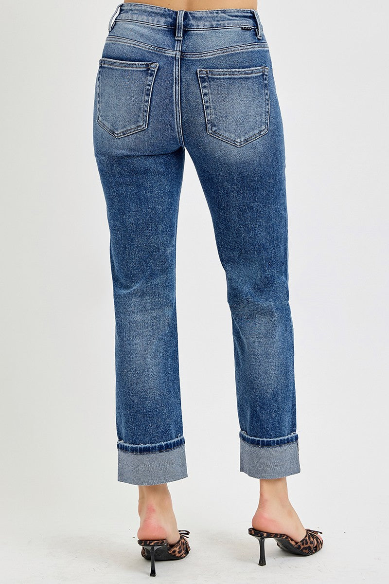 TC - High Rise Crop Straight Cuffed Jeans