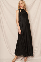 Load image into Gallery viewer, METALLIC BLACK HALTER DRESS