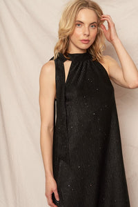 METALLIC BLACK HALTER DRESS