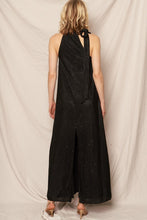 Load image into Gallery viewer, METALLIC BLACK HALTER DRESS