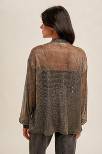 BLACK BUBBLE SLEEVE SHEER CARDIGAN