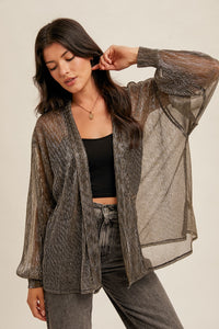 BLACK BUBBLE SLEEVE SHEER CARDIGAN