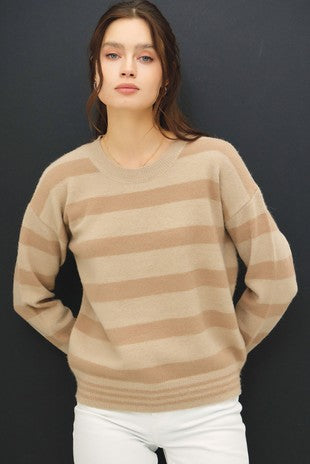 Mocha Relaxed Horizontal Stripe Sweater