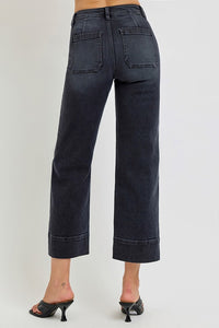 Black High Rise Crop Wide Jeans