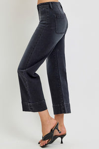 Black High Rise Crop Wide Jeans