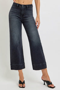 Black High Rise Crop Wide Jeans
