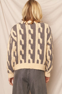 BEIGE + GREY KNIT SWEATER