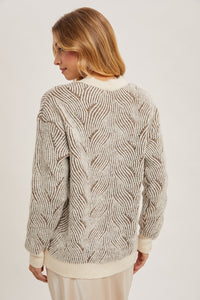 Tan Crew Neck Geo Textured Knit Sweater