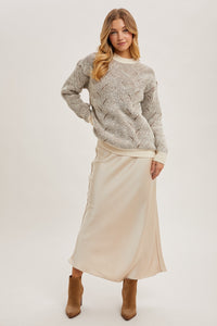 Tan Crew Neck Geo Textured Knit Sweater