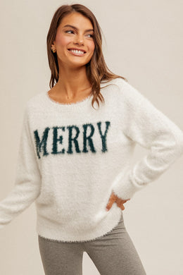 'MERRY' FUZZY SWEATER