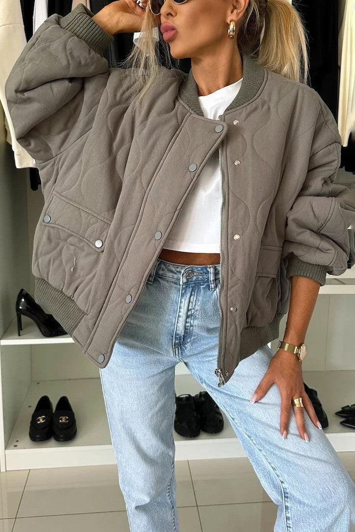 Tan Quilted Bomber Jacket
