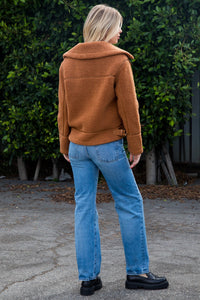 Camel Sherpa Jacket With Buckle Detail