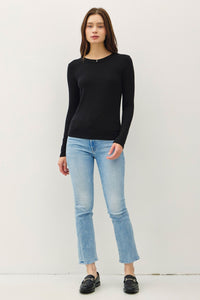 BLACK LONG SLEEVE KNIT TOP