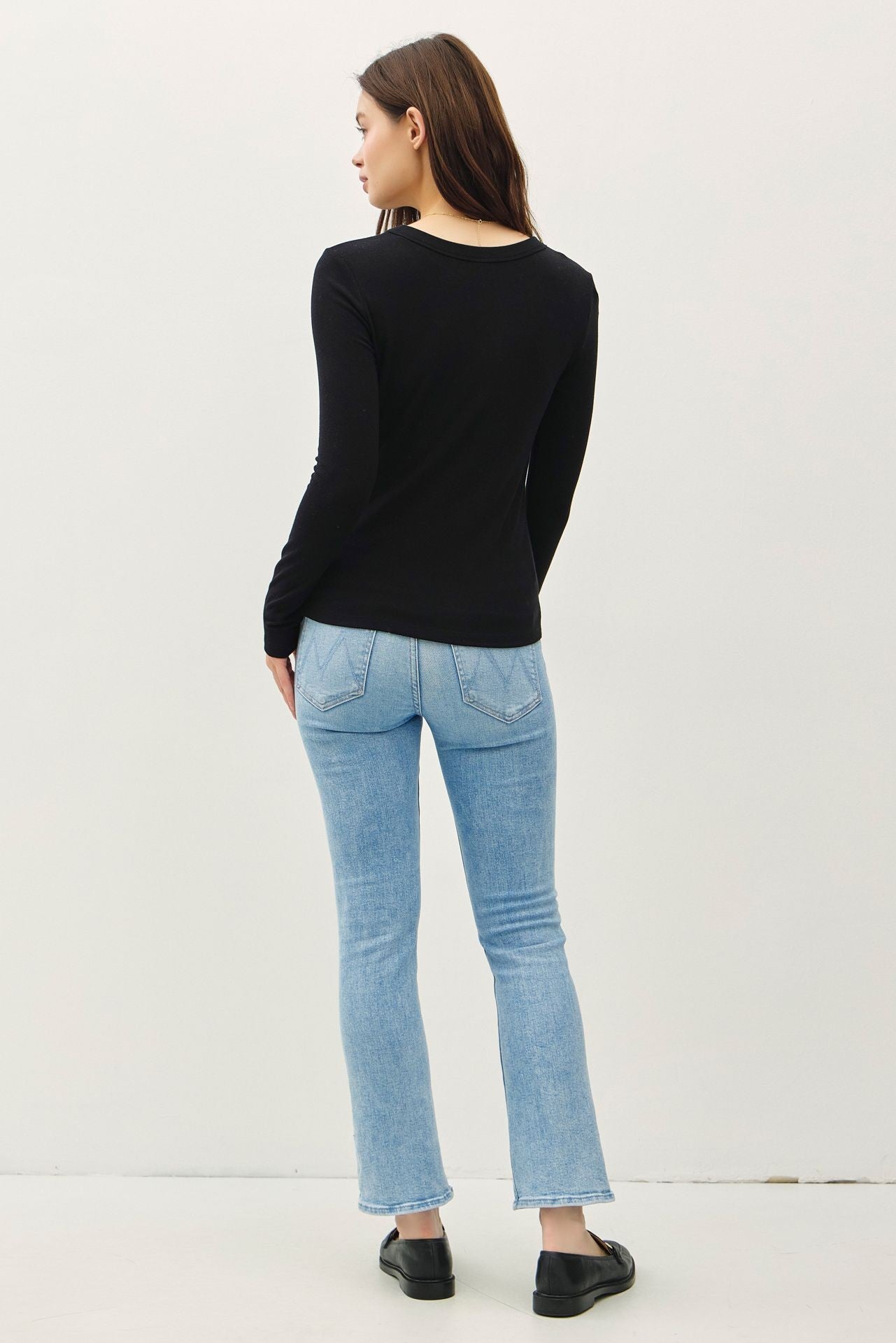 BLACK LONG SLEEVE KNIT TOP