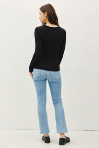 BLACK LONG SLEEVE KNIT TOP